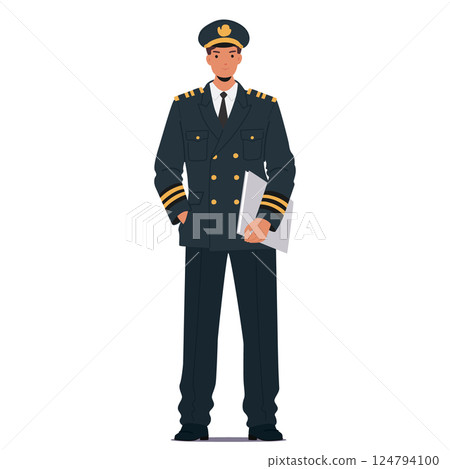 Man pilot cartoon character wearing elegant uniform vector illustration isolated on white background 124794100