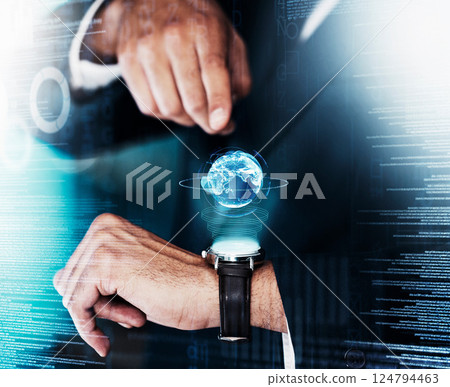 Businessman with earth hologram, future technology and time with space and digital overlay, computer software and 3d connect. Global futuristic tech, big data and metaverse, server and virtual world Businessman with earth hologram, future technology and time with space and digital overlay, computer software and 3d connect. Global futuristic tech, big data and metaverse, server and virtual world 124794463