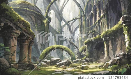 A large collapsed ruin 124795484
