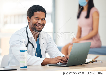 Doctor, laptop and smile for healthcare appointment, checkup or research for insurance or policy at the hospital. Happy medical GP man smiling for medicine, technology or patient data on computer Doctor, laptop and smile for healthcare appointment, checkup or research for insurance or policy at the hospital. Happy medical GP man smiling for medicine, technology or patient data on computer 124796062