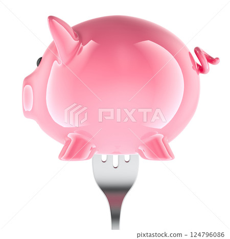 Fork with Piggy Bank, 3D rendering Fork with Piggy Bank, 3D rendering 124796086