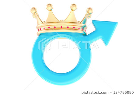 Male gender symbol with golden crown. 3D rendering 124796090