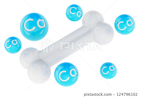 Bone with Calcium Ca balls, 3D rendering 124796102
