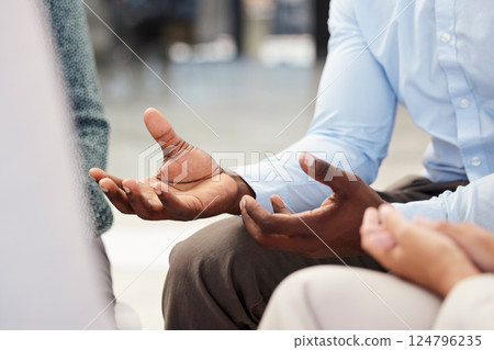 Business people, hands and counseling for meeting, advice or discussion about lifestyle at the office. Hand of employee explaining work situation in support, team or social group at the workplace Business people, hands and counseling for meeting, advice or discussion about lifestyle at the office. Hand of employee explaining work situation in support, team or social group at the workplace 124796235