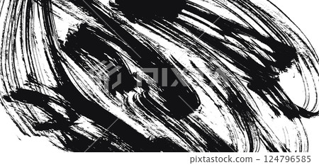 Artistic trendy textured ink black brush strokes paint background. Grunge contrast expressive paintbrush stripe smear texture for business banner, surface, poster design 124796585