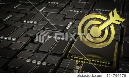The Gold target on mother board for Business or Technology concept 3d Rendering. 124796676