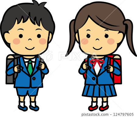 背著書包的小學男生和女生 124797605