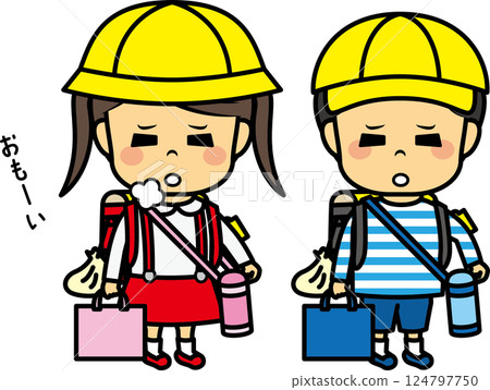 Elementary school boys and girls walking with school bags Elementary school boys and girls walking with school bags 124797750