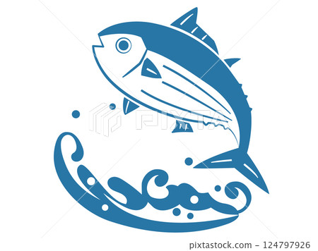 結合波浪與鰹魚的動態插畫 124797926