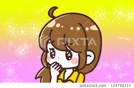A girl with a heart fluttering against a colorful sparkling background 124798315