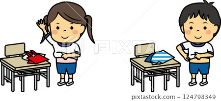 國小男女學生換衣服上體育課 124798349