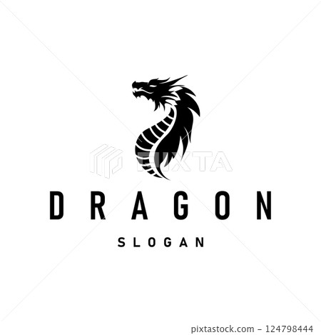 mystical animal legend design with simple dragon logo silhouette and vintage retro ancient illustration templet design 124798444