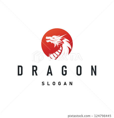 mystical animal legend design with simple dragon logo silhouette and vintage retro ancient illustration templet design 124798445