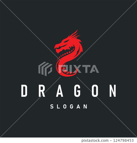 mystical animal legend design with simple dragon logo silhouette and vintage retro ancient illustration templet design 124798453