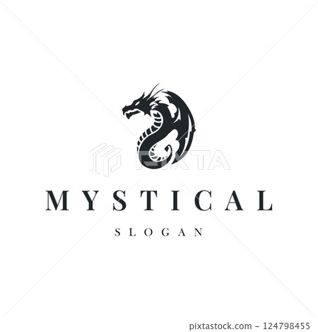 mystical animal legend design with simple dragon logo silhouette and vintage retro ancient illustration templet design mystical animal legend design with simple dragon logo silhouette and vintage retro ancient illustration templet design 124798455