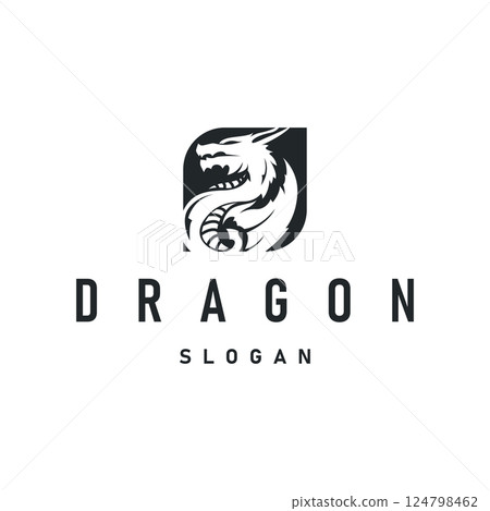 mystical animal legend design with simple dragon logo silhouette and vintage retro ancient illustration templet design 124798462