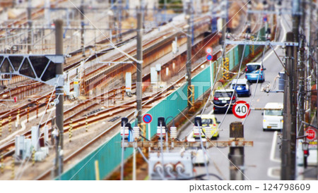 A railway line running parallel to the road A railway line running parallel to the road 124798609