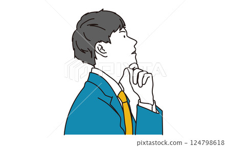 Profile of a man in a suit looking up and thinking Profile of a man in a suit looking up and thinking 124798618