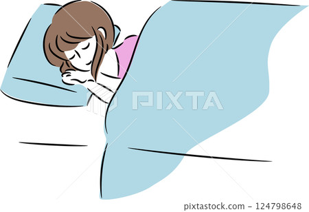 Illustration of a woman sleeping sideways in bed 124798648
