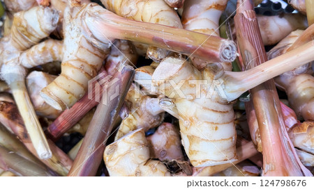 Galanga or Greater galangal pile 124798676