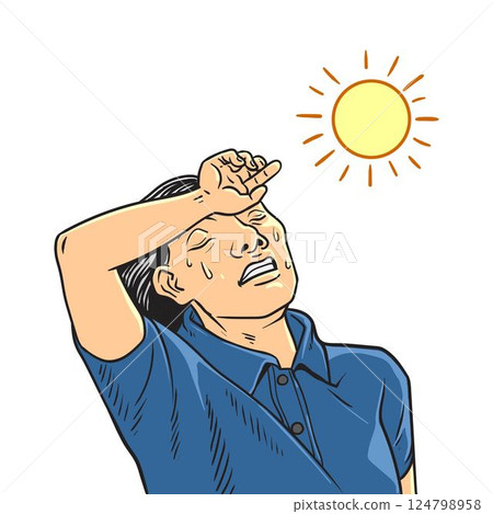 A woman sweating in the hot sun, illustrations and vector A woman sweating in the hot sun, illustrations and vector 124798958