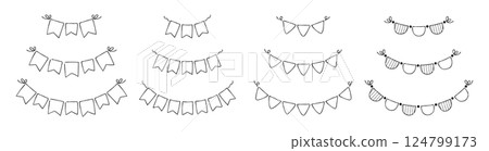 Hand drawn flag garland set, lines only 124799173