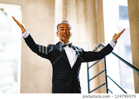 Portrait of a senior man in a tuxedo 124799379