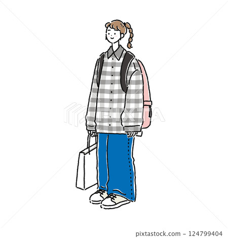 一名身著休閒服裝的女子 一名身著休閒服裝的女子 124799404