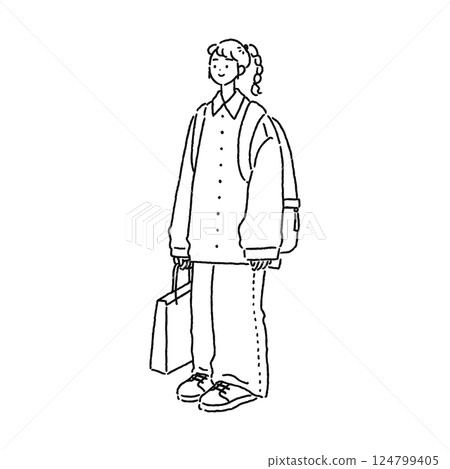 穿著休閒服裝的女人 — 線條畫 穿著休閒服裝的女人 — 線條畫 124799405