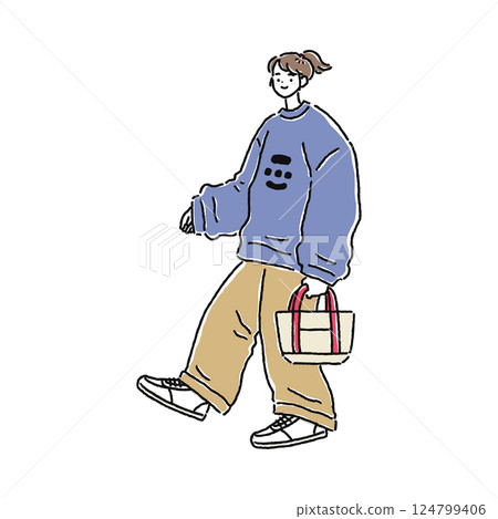 穿著超大號服裝的女人 124799406