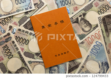 Image of pension book and banknotes Image of pension book and banknotes 124799433