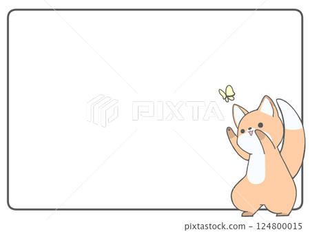 狐狸和蝴蝶玩耍的白色背景框 124800015