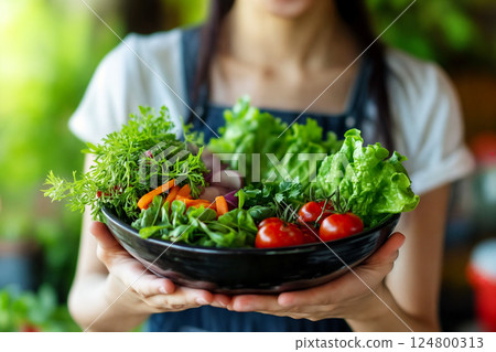 Women with vegetables Women with vegetables 124800313