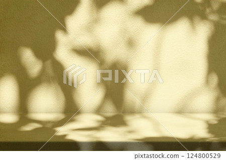 Light Gold Stucco Table with Nature Shadow on Concrete Wall Texture Background Light Gold Stucco Table with Nature Shadow on Concrete Wall Texture Background 124800529