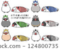 Set of six kinds of Java sparrows wearing kabutos and six kinds of Java sparrows in carp streamers 124800735