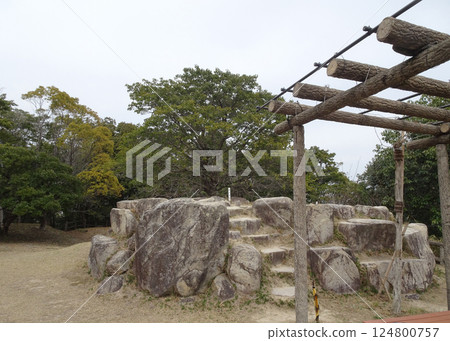 A signboard for the second-order triangulation point at the summit of Ebiyama in Saeki Ward, Hiroshima City. Ebiyama Park Observatory. 124800757