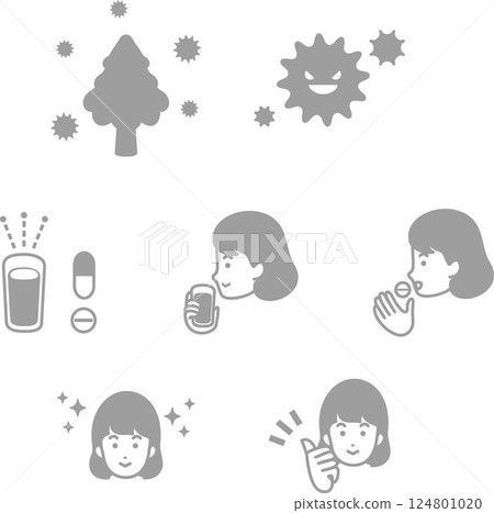 Icon medical illness medical care hay fever person woman pollen allergy virus illustration material set Icon medical illness medical care hay fever person woman pollen allergy virus illustration material set 124801020