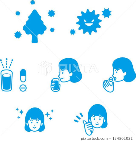 Icon medical illness medical care hay fever person woman pollen allergy virus illustration material set 124801021