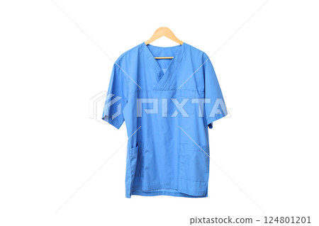A blue doctor's coat on a hanger symbolizes medical professionals on World Doctor's Day, isolated on white, PNG 124801201