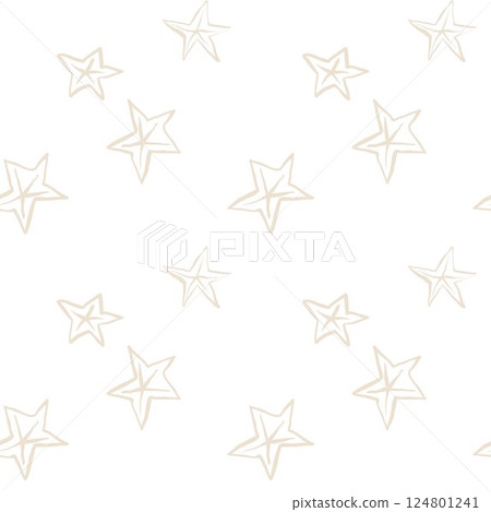 Seamless pattern with hand-drawn starfish on white background. Nautical marine repeat design in minimalist line art style. Seamless pattern with hand-drawn starfish on white background. Nautical marine repeat design in minimalist line art style. 124801241