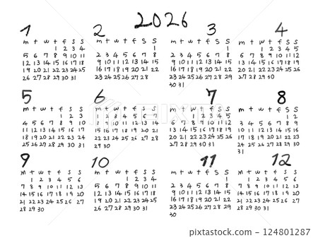 簡單日曆插圖集 124801287