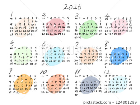 Simple calendar illustration set Simple calendar illustration set 124801289