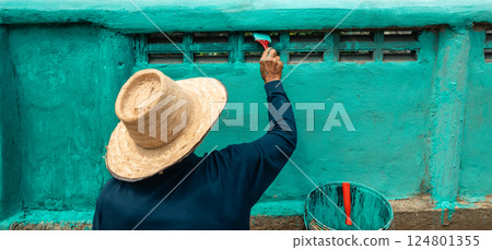 Brush Painting,Paint the walls of your house sea blue in summer. 124801355