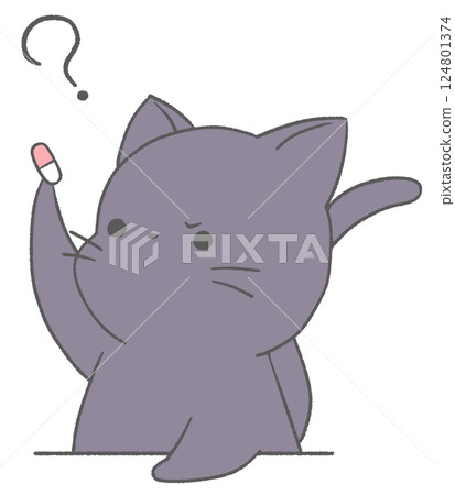 A black cat frowning as he stares at medicine 124801374