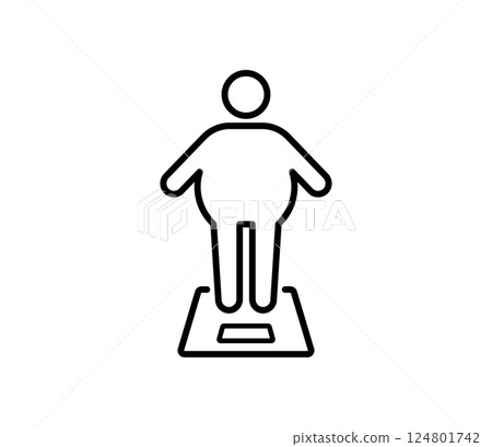 Icon illustration of a fat person riding on a weight scale Vector Icon illustration of a fat person riding on a weight scale Vector 124801742