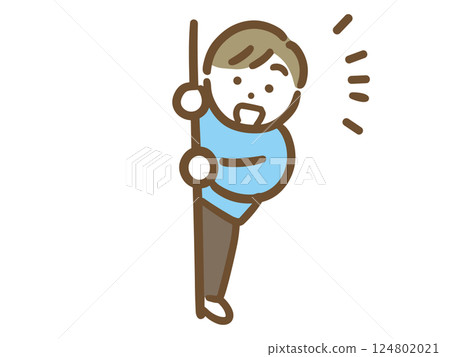 微笑的男人在陰影裡偷偷地看著 124802021