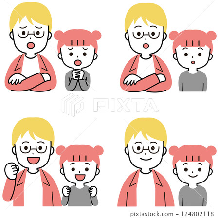 Man and girl family facial expression icon illustration set 124802118