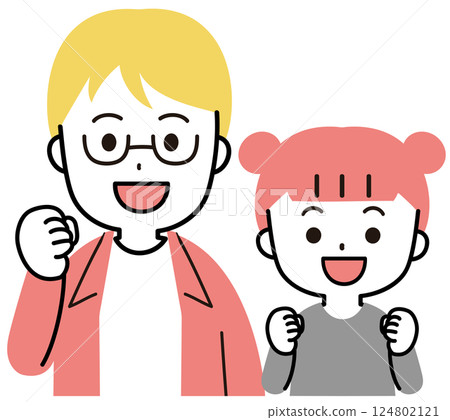 Smiling man and girl doing fist pump family icon illustration 124802121