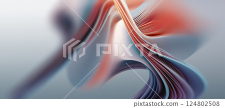 An abstract background features grey and orange colors intertwined, showcasing fluid shapes and smooth textures. The design evokes depth and movement, creating a modern aesthetic. 124802508