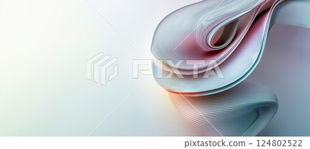 The design features a smooth swirl of light colors creating an abstract background. It conveys a sense of motion and fluidity with soft transitions and gentle curves. 124802522